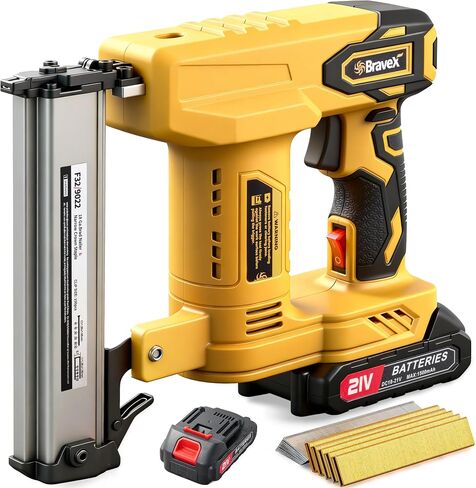18GA Cordless Brad Nailer, 2-in-1 Electric Nail Gun Battery Powered with 500pcs Nails and 500pcs Staples, Adjustable Depth for Woodworking, Upholstery & DIY Projects - Battery, Charger Included in Kuwait