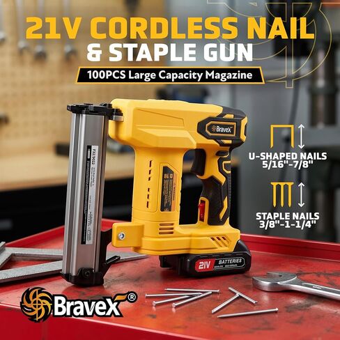 18GA Cordless Brad Nailer, 2-in-1 Electric Nail Gun Battery Powered with 500pcs Nails and 500pcs Staples, Adjustable Depth for Woodworking, Upholstery & DIY Projects - Battery, Charger Included in Kuwait