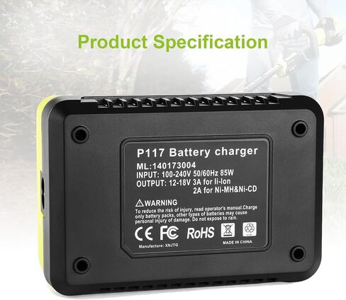 P117 18V Rapid Charger Replacement for Ryobi 18v Battery Charger Compatible with Ryobi 12V-18V Battery One Plus Lithium-Ion/NiCad/NiMh Battery P100 P102 P103 P105 P107 P108 P190 P191 PBP002 PBP005 in Kuwait