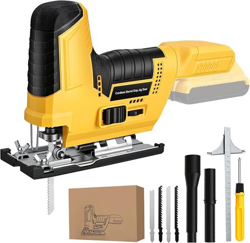 Jigsaw Cordless Compatible with DeWALT 20V MAX Battery, Barrel Grip Jig Saw Brushless, 7 Speed, 3 Orbital Settings, Vacuum Adapter, 45° Bevel Cutting, LED Light, Bare Tool for Wood, Plastic, Metal in Kuwait