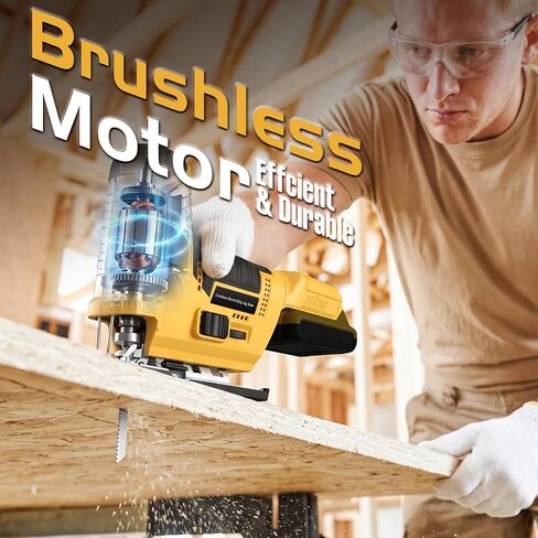 Jigsaw Cordless Compatible with DeWALT 20V MAX Battery, Barrel Grip Jig Saw Brushless, 7 Speed, 3 Orbital Settings, Vacuum Adapter, 45° Bevel Cutting, LED Light, Bare Tool for Wood, Plastic, Metal in Kuwait