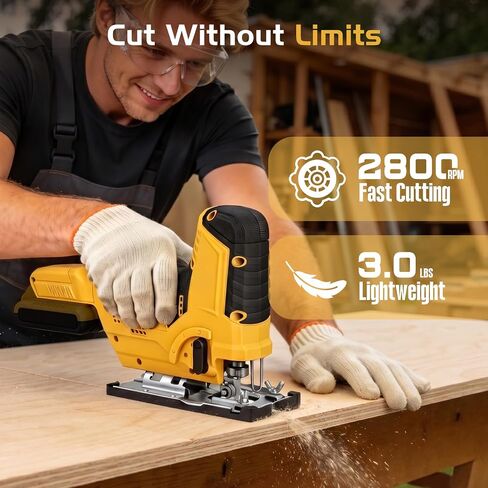 Jigsaw Cordless Compatible with DeWALT 20V MAX Battery, Barrel Grip Jig Saw Brushless, 7 Speed, 3 Orbital Settings, Vacuum Adapter, 45° Bevel Cutting, LED Light, Bare Tool for Wood, Plastic, Metal in Kuwait