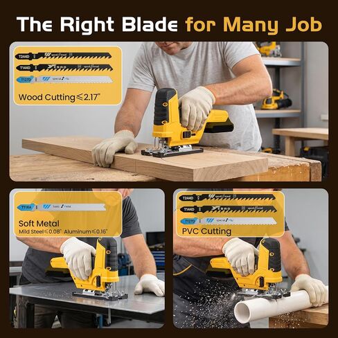 Jigsaw Cordless Compatible with DeWALT 20V MAX Battery, Barrel Grip Jig Saw Brushless, 7 Speed, 3 Orbital Settings, Vacuum Adapter, 45° Bevel Cutting, LED Light, Bare Tool for Wood, Plastic, Metal in Kuwait