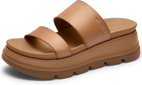 Vilanva Women's Platform Slip on Sandals Lightweight Comfortable Non-Slip Vacation Beach Chunky Slides Open Toe Wedges for 2026 Summer Trendy Outfits in Kuwait