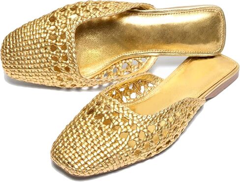 Woven Mules for Women Mesh Closed Square Toe Mule Flats Slip On Sandals Comfortable Summer Casual Slides Shoes in Kuwait