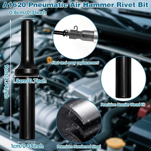 Air Hammer Rivet Tool Solid Brazier Head Set, Pneumatic Air Rivets Gun Setting Tool for Aluminum Steel Universal Dome, 3/16 in Fits .401 in Shank, Pop Chain Rivet Setter Kit in Kuwait