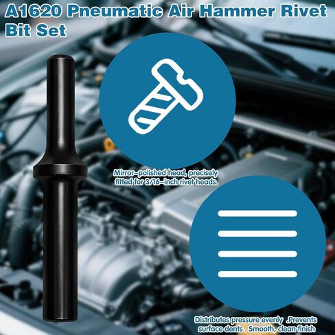 Air Hammer Rivet Tool Solid Brazier Head Set, Pneumatic Air Rivets Gun Setting Tool for Aluminum Steel Universal Dome, 3/16 in Fits .401 in Shank, Pop Chain Rivet Setter Kit in Kuwait
