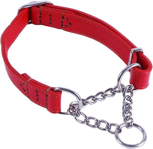 أطواق Love Dream Martingale للكلاب، طوق تدريب جلدي للكلاب، سلسلة من الفولاذ المقاوم للصدأ مضادة للهروب ولا تسحب للكلاب المتوسطة والكبيرة (S(11.8"-16.9")، بني) in Kuwait