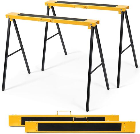 2-Pack Folding Sawhorses, Heavy-Duty Metal Saw Horses with Non-Slip Top, Pre-Drilled Holes & Carry Handle, Portable Work Stand for Woodworking, Carpenters & Contractors in Kuwait