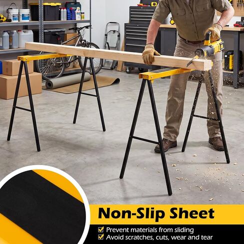 2-Pack Folding Sawhorses, Heavy-Duty Metal Saw Horses with Non-Slip Top, Pre-Drilled Holes & Carry Handle, Portable Work Stand for Woodworking, Carpenters & Contractors in Kuwait