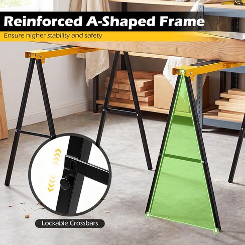 2-Pack Folding Sawhorses, Heavy-Duty Metal Saw Horses with Non-Slip Top, Pre-Drilled Holes & Carry Handle, Portable Work Stand for Woodworking, Carpenters & Contractors in Kuwait