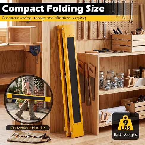 2-Pack Folding Sawhorses, Heavy-Duty Metal Saw Horses with Non-Slip Top, Pre-Drilled Holes & Carry Handle, Portable Work Stand for Woodworking, Carpenters & Contractors in Kuwait