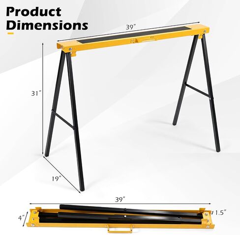 2-Pack Folding Sawhorses, Heavy-Duty Metal Saw Horses with Non-Slip Top, Pre-Drilled Holes & Carry Handle, Portable Work Stand for Woodworking, Carpenters & Contractors in Kuwait