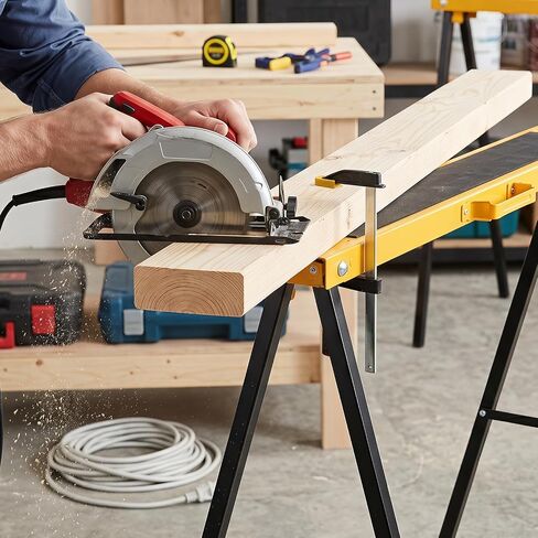 2-Pack Folding Sawhorses, Heavy-Duty Metal Saw Horses with Non-Slip Top, Pre-Drilled Holes & Carry Handle, Portable Work Stand for Woodworking, Carpenters & Contractors in Kuwait
