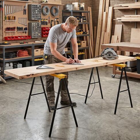 2-Pack Folding Sawhorses, Heavy-Duty Metal Saw Horses with Non-Slip Top, Pre-Drilled Holes & Carry Handle, Portable Work Stand for Woodworking, Carpenters & Contractors in Kuwait