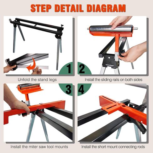 Miter Saw Stand, Portable Miter Saw Stand 3-Step Quick Install & Fold, 74-4/5'' Max Sliding Rail, 300lbs Load Capacity Portable Compact Folding Miter Saw Stand, Compatible with Most Mitre Saw Brands in Kuwait