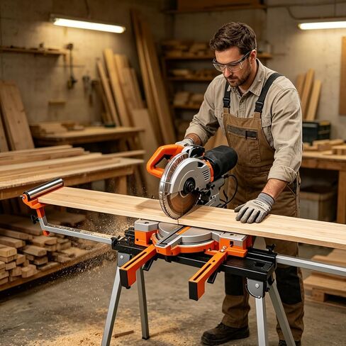 Miter Saw Stand, Portable Miter Saw Stand 3-Step Quick Install & Fold, 74-4/5'' Max Sliding Rail, 300lbs Load Capacity Portable Compact Folding Miter Saw Stand, Compatible with Most Mitre Saw Brands in Kuwait