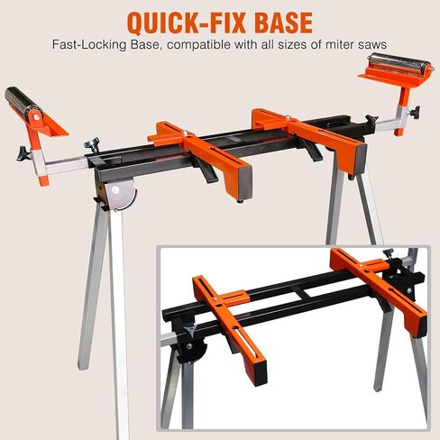 Miter Saw Stand, Portable Miter Saw Stand 3-Step Quick Install & Fold, 74-4/5'' Max Sliding Rail, 300lbs Load Capacity Portable Compact Folding Miter Saw Stand, Compatible with Most Mitre Saw Brands in Kuwait
