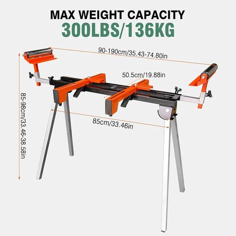 Miter Saw Stand, Portable Miter Saw Stand 3-Step Quick Install & Fold, 74-4/5'' Max Sliding Rail, 300lbs Load Capacity Portable Compact Folding Miter Saw Stand, Compatible with Most Mitre Saw Brands in Kuwait