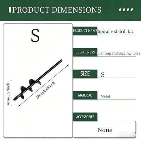 Garden Auger Drill Bit 1.6x8.66 Inch Heavy Duty Bulb Planter Compatible with 3/8 Inch Hex Drive for Planting Bulbs and Digging Holes, S in Kuwait