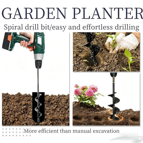 Garden Auger Drill Bit 1.6x8.66 Inch Heavy Duty Bulb Planter Compatible with 3/8 Inch Hex Drive for Planting Bulbs and Digging Holes, S in Kuwait