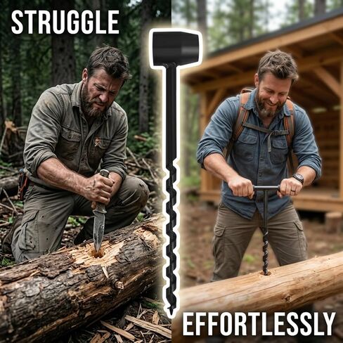 5 PCS Hand Auger Wood Drill Set, Bushcraft Auger Drill Kit with Wooden Handle Stick, Heavy Duty 1 in Eye Wood Drilling Tools for Camping Survival Gear Outdoor Hiking Woodworking in Kuwait