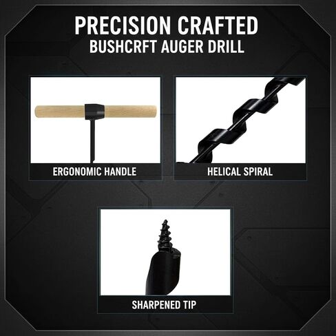5 PCS Hand Auger Wood Drill Set, Bushcraft Auger Drill Kit with Wooden Handle Stick, Heavy Duty 1 in Eye Wood Drilling Tools for Camping Survival Gear Outdoor Hiking Woodworking in Kuwait
