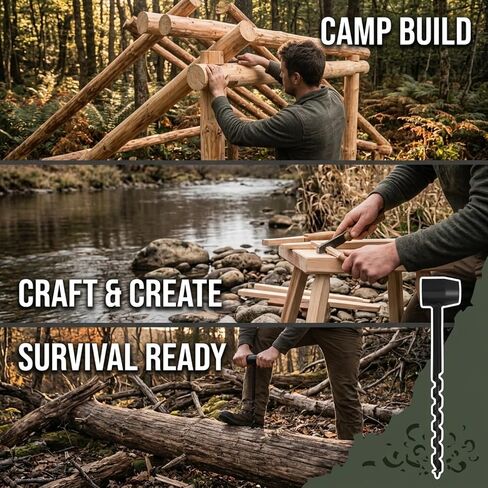 5 PCS Hand Auger Wood Drill Set, Bushcraft Auger Drill Kit with Wooden Handle Stick, Heavy Duty 1 in Eye Wood Drilling Tools for Camping Survival Gear Outdoor Hiking Woodworking in Kuwait