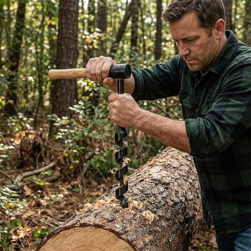 Hand Auger Drill, Heavy Duty Steel Auger Manual Hand Drill Bit Bushcraft Survival Tools for Camping,Outdoor,Hiking,Woodworking(25-230mm) in Kuwait
