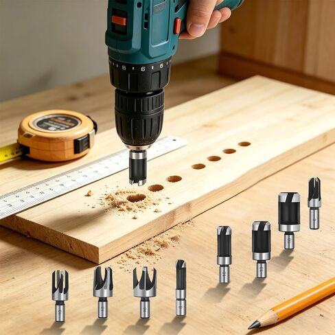 8Pcs Black Wood Plug Cutter Drill Bit Set, Straight and Tapered Plug Cutters for Woodworking, Hex Shank Wood PlugHole Cutter Set for DIY Woodworker (1/4", 3/8", 1/2", 5/8") in Kuwait