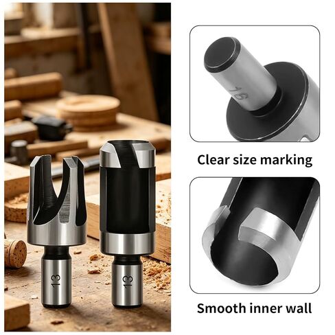 8Pcs Black Wood Plug Cutter Drill Bit Set, Straight and Tapered Plug Cutters for Woodworking, Hex Shank Wood PlugHole Cutter Set for DIY Woodworker (1/4", 3/8", 1/2", 5/8") in Kuwait