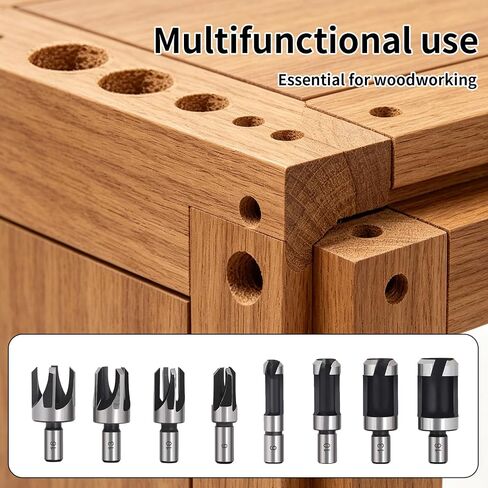 8Pcs Black Wood Plug Cutter Drill Bit Set, Straight and Tapered Plug Cutters for Woodworking, Hex Shank Wood PlugHole Cutter Set for DIY Woodworker (1/4", 3/8", 1/2", 5/8") in Kuwait
