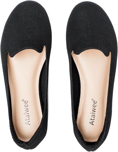 Ataiwee Women's Wide Width Flat Shoes, Comfortable Knit Round Toe Slip On Ballet Flats, Dressy Casual Shoes for Office Work in Kuwait