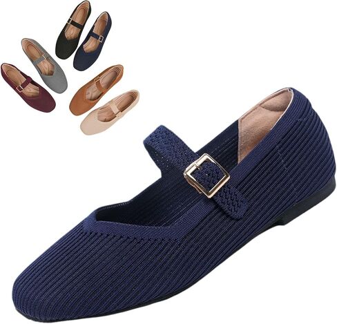 Breathable Square Toe Ballet Flats for Women – Knit Mary Jane Shoes Comfortable Lightweight Casual Walking Flats Suitable for All Occasions in Kuwait