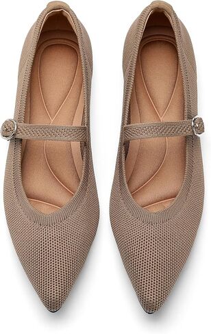 Knit Flats for Women Pointed Tip Casual Ballet Flat Shoes with Ankle Strap Washable Comfortable Formal Mary Jane in Kuwait