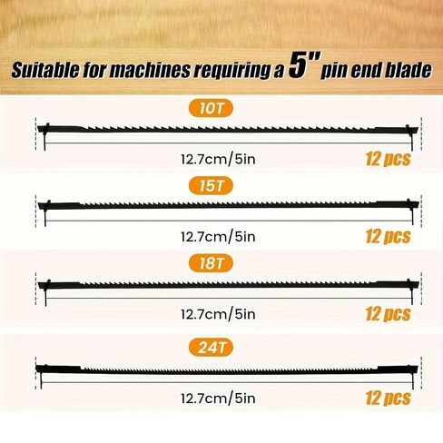 48 Pack Scroll Saw Blade Set, 5 Inch Scroll Saw Blade Pin End Replacement, SK5 Carbon Steel Coping Saw Blade TPI 10/15/18/24 Jig Saw Blades Woodworking Tool for Wood Metal Plastic Cutting in Kuwait
