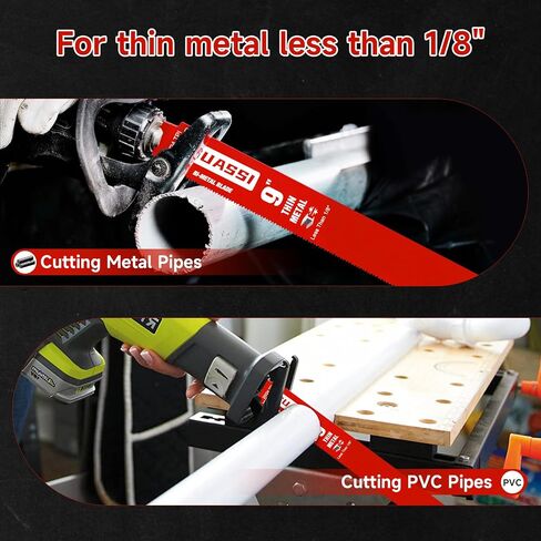 15 Pack 9 inch 20/24 TPI Reciprocating Saw Blade, Bi-Metal Sawzall Blades for Less 1/8" Thin Metal, PVC Nails Screw Soft Metal Steel Pipe, Longer Life Faster Smooth Cutting Speed, for Diablo DS0920BF in Kuwait