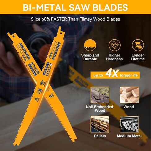 25 Pack 9 Inch 8/14 TPI Reciprocating Saw Blades for Nail-Embedded Wood and Metal Cutting, Bi-Metal Sawzall Blades for Wood, 1/8-3/8 Medium Metals Demolition, Compatible with Diablo Sawzall Blade in Kuwait