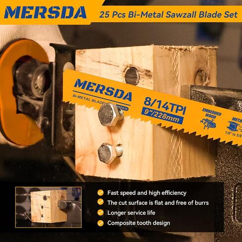 25 Pack 9 Inch 8/14 TPI Reciprocating Saw Blades for Nail-Embedded Wood and Metal Cutting, Bi-Metal Sawzall Blades for Wood, 1/8-3/8 Medium Metals Demolition, Compatible with Diablo Sawzall Blade in Kuwait