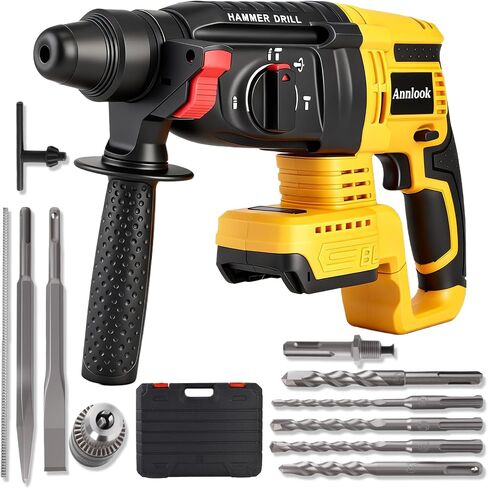 SDS-Plus Cordless Rotary Hammer Drill Compatible with DeWalt 20V MAX Battery (Tool Only), Hammer Drill for Concrete with 4 Functions, Rotomartillo Brushless Motor Includes 5 Drill Bits, 2 Chisels in Kuwait