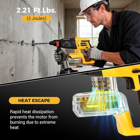 SDS-Plus Cordless Rotary Hammer Drill Compatible with DeWalt 20V MAX Battery (Tool Only), Hammer Drill for Concrete with 4 Functions, Rotomartillo Brushless Motor Includes 5 Drill Bits, 2 Chisels in Kuwait