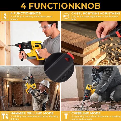 SDS-Plus Cordless Rotary Hammer Drill Compatible with DeWalt 20V MAX Battery (Tool Only), Hammer Drill for Concrete with 4 Functions, Rotomartillo Brushless Motor Includes 5 Drill Bits, 2 Chisels in Kuwait
