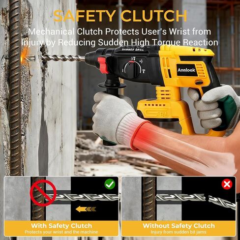 SDS-Plus Cordless Rotary Hammer Drill Compatible with DeWalt 20V MAX Battery (Tool Only), Hammer Drill for Concrete with 4 Functions, Rotomartillo Brushless Motor Includes 5 Drill Bits, 2 Chisels in Kuwait