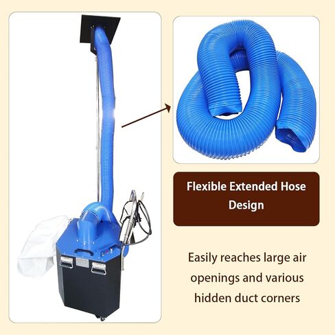Industrial Air Duct Dust Collector, 39.24 CFM High Suction, HVAC Duct Vacuum Cleaner, 2200 W Pure Copper Motor, Air Duct Cleaning Machine, 16.4 ft Extended Hose, 110 V/220 V in Kuwait