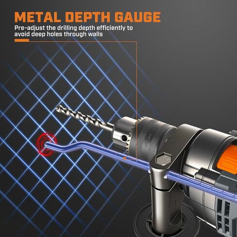 KSEIBI Hammer Drill 7.5 Amp, 1/2 Inch All-Metal Keyed Chuck, Corded Electric Impact Drill, Variable Speed 0-3000 RPM with Side Handle & Depth Gauge — Drills Concrete, Brick, Metal, Wood & Masonry in Kuwait