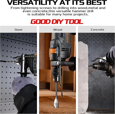 KSEIBI Hammer Drill 7.5 Amp, 1/2 Inch All-Metal Keyed Chuck, Corded Electric Impact Drill, Variable Speed 0-3000 RPM with Side Handle & Depth Gauge — Drills Concrete, Brick, Metal, Wood & Masonry in Kuwait