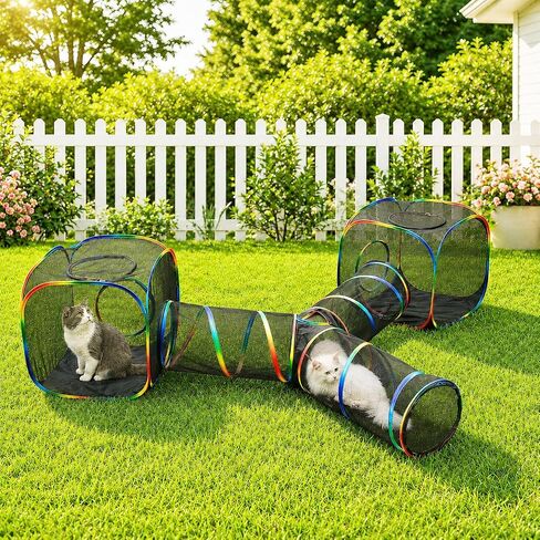 LUCKITTY Outdoor Rainbow Cat Enclosures Playground,Outside House for Indoor Cats Include Portable Cat Tent, 3 Way with 2 Cube Cat Tunnel, for Cats, Kitty and Small Animals,Within Storage Bag in Kuwait