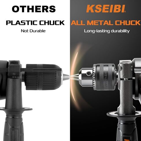 KSEIBI Hammer Drill 7.5 Amp, 1/2 Inch All-Metal Keyed Chuck, Corded Electric Impact Drill, Variable Speed 0-3000 RPM with Side Handle & Depth Gauge — Drills Concrete, Brick, Metal, Wood & Masonry in Kuwait