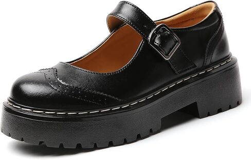 Platform Mary Jane Shoes Black Chunky Mary Janes for Women Non Slip Work | Dress Casual Ladies Patent Leather Oxford Shoes With Arch Support Comfortable Cute School Girl Shoes Flats Round Toe Maryjane in Kuwait