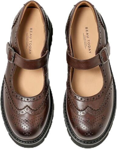 BEAU TODAY Mary Jane Shoes Women Wingtips Oxford Shoes Comfort Leather Round Toe Brogue Non-Slip Dressy Casual Cute School Work Shoes in Kuwait